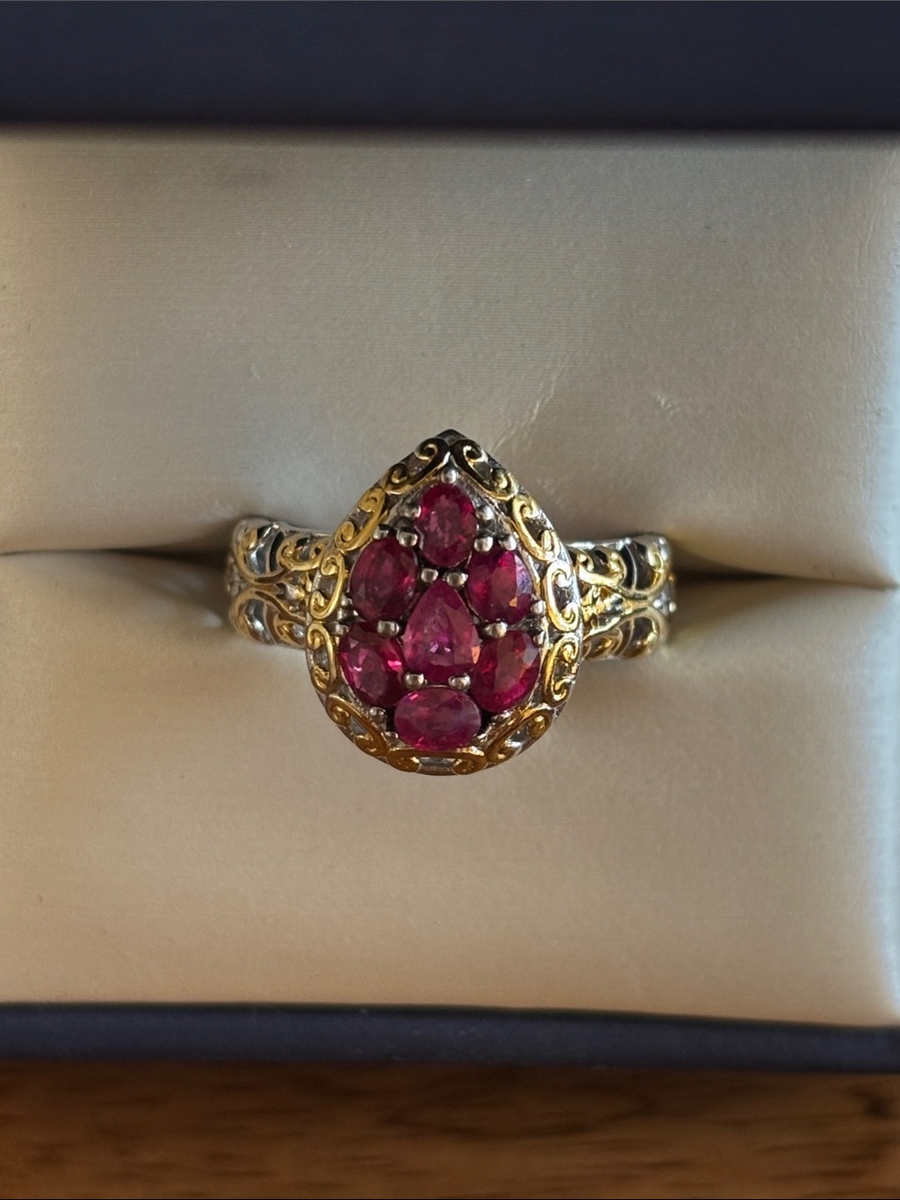 Sterling Silver 925 and 1.77 CT Burmese Ruby Pear-Shaped Cluster Ring SZ 9 - Picture 15 of 16